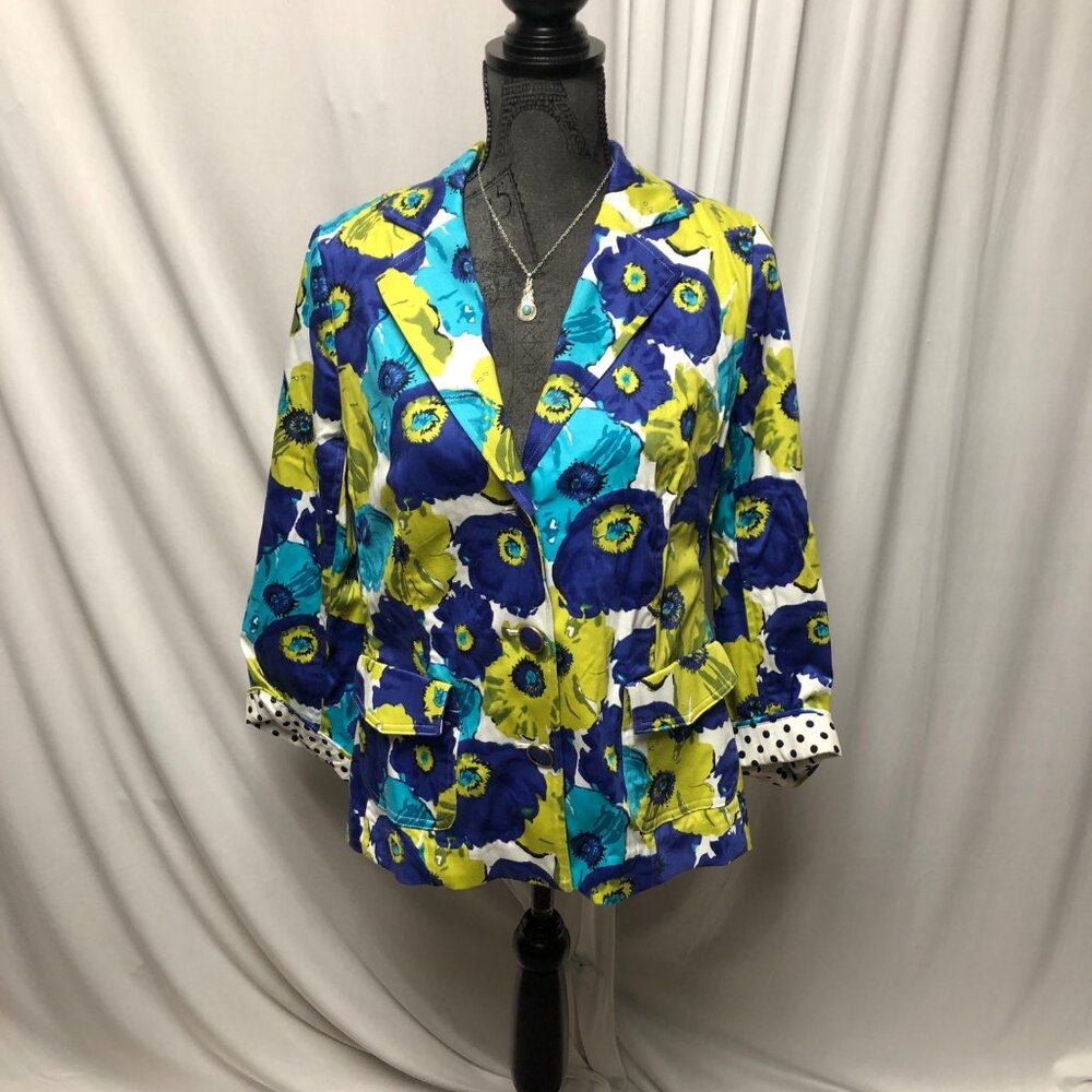 Joan River Blazer Womens Size 10 Bold Floral Print Jacket Buttons Colorful